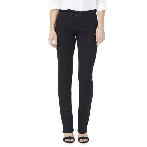 NYDJ Marilyn Straight-Leg Jeans, Black Denim, Size 6 - Picture 1 of 10